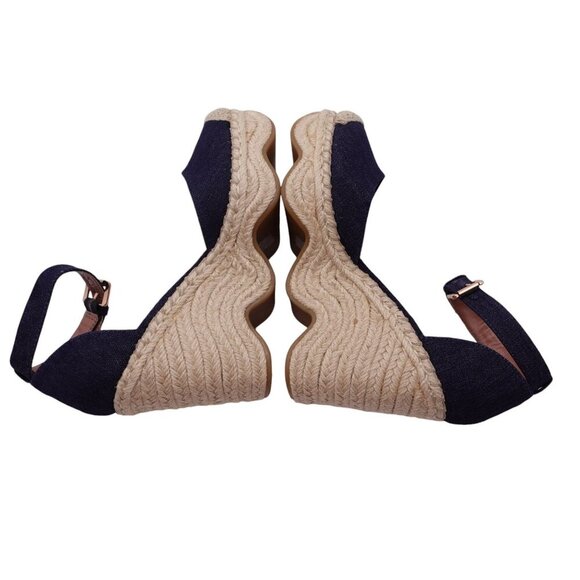 NWOB BCBGMAXAZRIA Abell Espadrille Sandal Sz 38.5 Blue Denim Wedge Ankle Strap - Picture 9 of 14